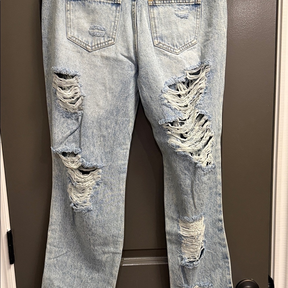 Trendy Light Blue Distressed Women's Jeans - Picture 8 of 10